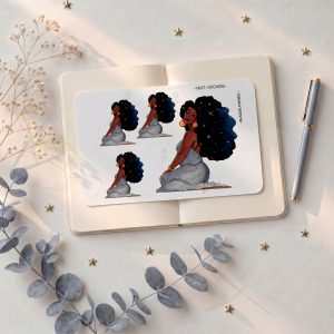 Nuit | Black Girl Illustrated Sticker Sheet | Black Girl Planner Stickers | Goddess Stickers